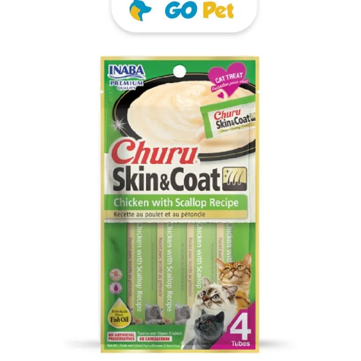 Churu Cat Skin & Coat Chicken With Scallop Recipe - Sabor Pollo y Viera 14 gr x 4 Tubos
