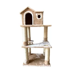 GoPet USA Claws & Paws Gimnasio Rascador para Gato 3 Pisos + Casa (56x46x113 cm) - Color Beige