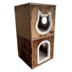 Claws & Paws Mueble Gatuno 2 Niveles (40x40x80 cm) - Tonalidad Camello Oscuro