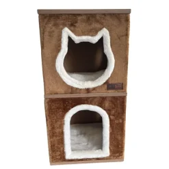 Claws & Paws Mueble Gatuno 2 Niveles (40x40x80 cm) - Tonalidad Camello Oscuro