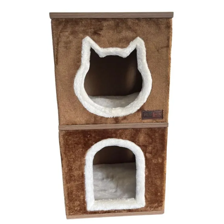 Claws & Paws Mueble Gatuno 2 Niveles (40x40x80 cm) - Tonalidad Camello Oscuro