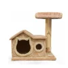 Claws & Paws Rascador de 2 pisos + 1 Casa Extra Grande de Color Beige 60x47x70 cm