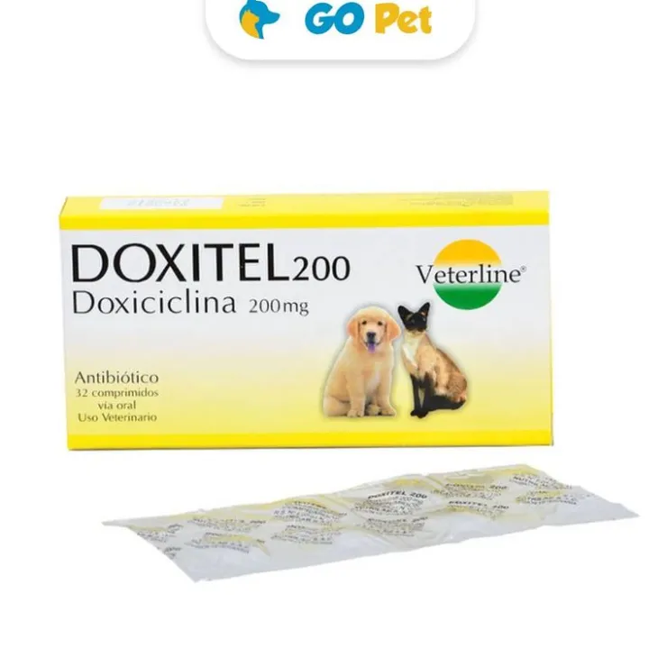 VETERLINE Doxitel 200 / Doxicilina 200 Mg x 1 Blister(8 Und) - Antibiótico para Perros y Gatos