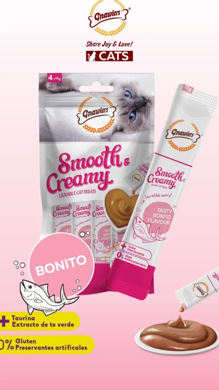 Gnawlers Smooth & Creamy Cat Bonito 15 gr x 4 und