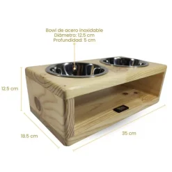 Inca Miau Comedero Elevado Doble de Madera con Platos de Acero