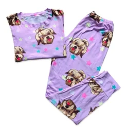 KHURMI Pijama Invierno Shih Tzu Patrón Morado Damas