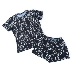 KHURMI Pijama Verano Collage Gatos Negro Damas