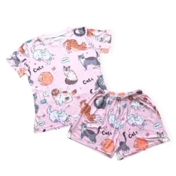 KHURMI Pijama Verano Gatos en Rosa Damas