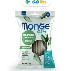MONGE Gift Dental Sticks Mini Adult Dog 120 Gr - Higiene Bucal - Salmón con Saliva - Adulto Rz. Peq. y Mini