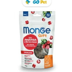 MONGE Gift Filled And Crunchy Sterilised Cat 60 Gr - Gato Esterilizado - Pato con Arándanos