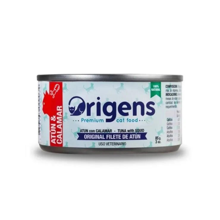 Origens para Gato Filete de Atun con Calamar 85 Gr