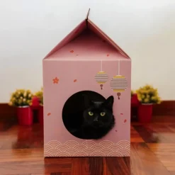 GoPet USA Qhalitech Casa Rascador de Carton Para Gatos Elspet Rosado