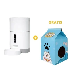 GoPet USA Qhalitech Comedero Automático con Cámara y Visión Nocturna + GRATIS Casa Rascador de Cartón Azul