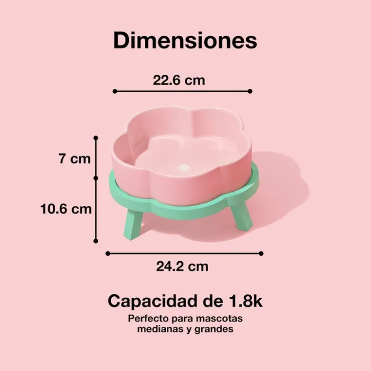 GoPet USA Qhalitech Comedero de Ceramica Pink Rose Vetreska