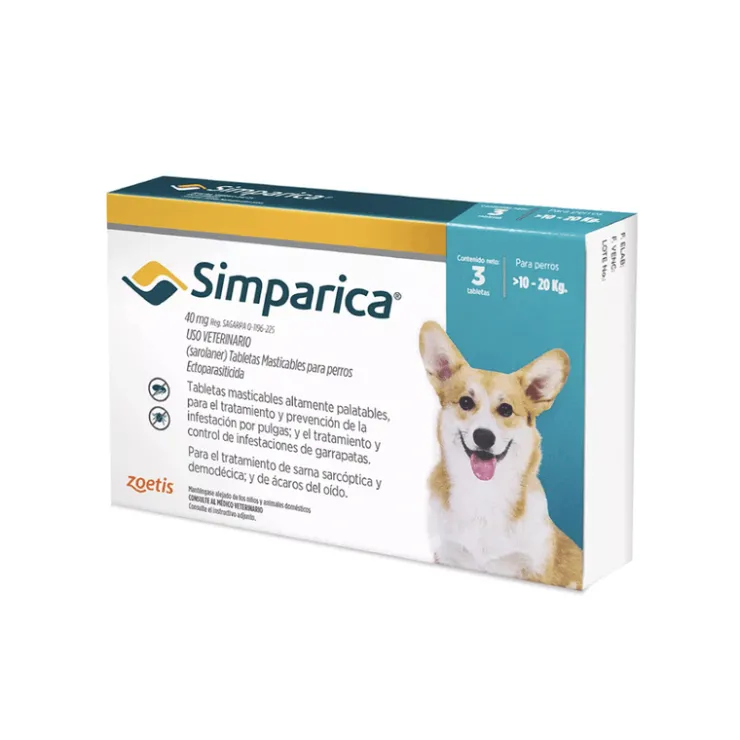 Simparica 40 mg (10 a 20 Kg) X 3 Tabletas